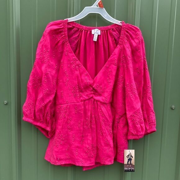 Women’s Sofia Vergara Eyelet Baby Doll Soft Comfy Blouse Top Shirt Size M - Picture 7 of 7